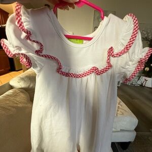 White Dress with Pink Gingham Ruffles